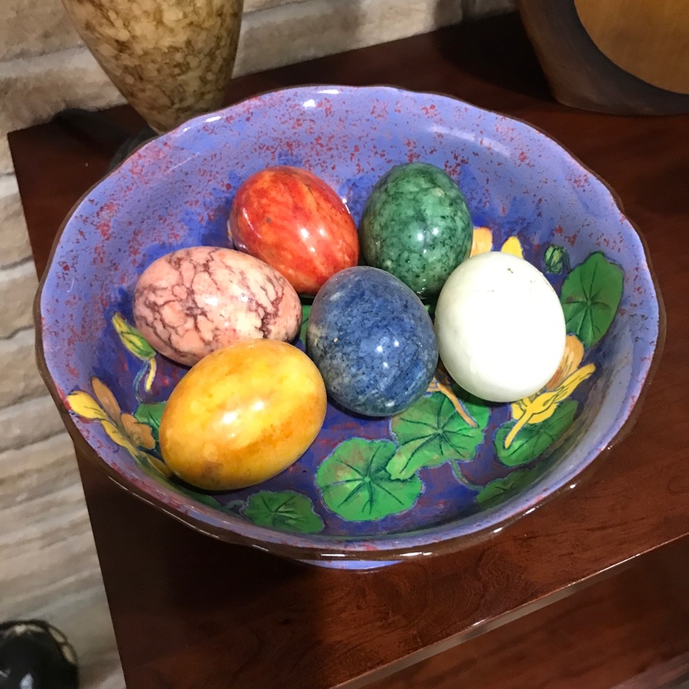 Marble Alabaster Easter Eggs, bowl not included but for sale in closet. Vintage